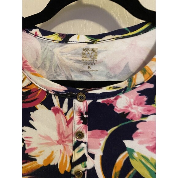 Anne Klein Sport Shirt Women’s Size Small Floral Henley Short Sleeve Top Cotton - Picture 3 of 3